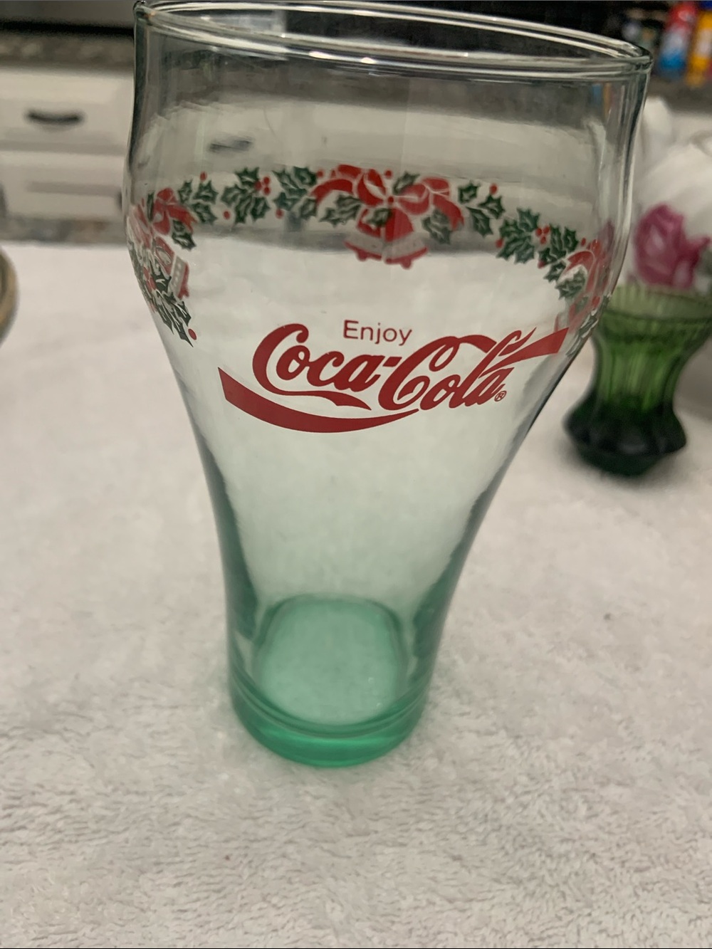 Coca-Cola Red Logo Holiday Glass with Green Tint